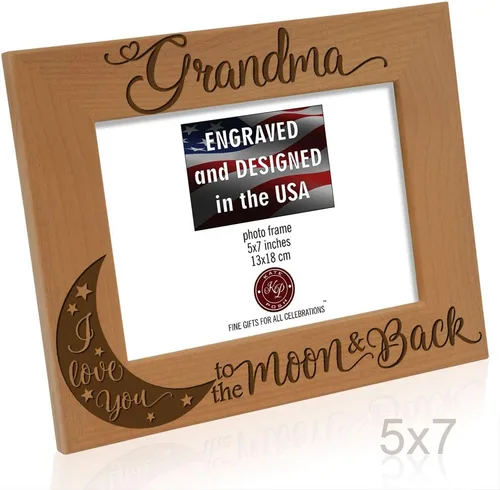 Miniatura 6 de KATE POSH - Marco de fotos de madera natural grabado con texto en inglés "Grandma I Love You to the Moon and Back", regalos para el Día de la Madre