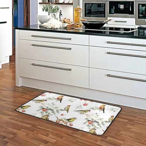 Miniatura 5 de Gredecor Alfombra de cocina de abeto de invierno, diseño de pájaros, antifatiga, Navidad, invierno, Navidad, decorativo, antideslizante, lavable