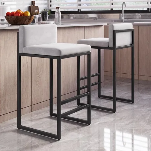 Miniatura 5 de GIZNXBA Taburetes de bar sin brazos de 25.6 pulgadas para encimera de cocina con respaldo, taburetes de bar tapizados modernos de terciopelo, /blanco