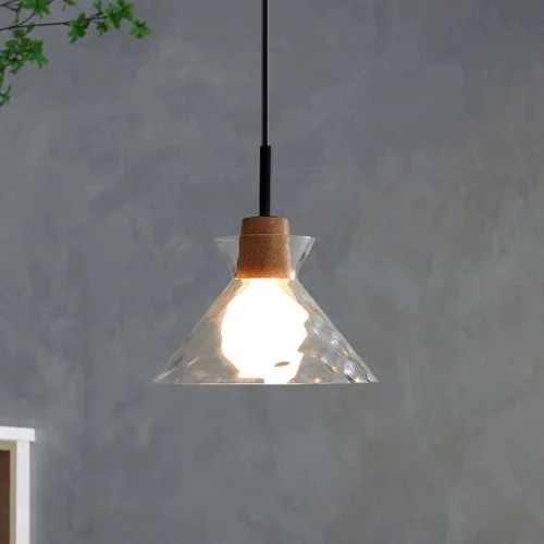 Miniatura 4 de Modern Kitchen Island Pendant Lights, Handblown Clear Glass Shade Hanging Pendant Lamp with Wood Finish, 59in Adjustable Cord Chandelier for Bedroom