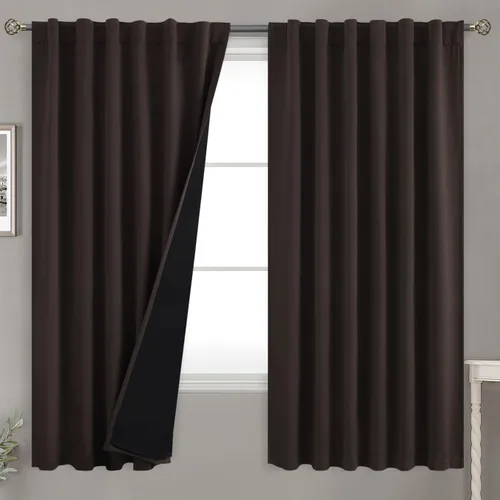 Miniatura 116 de BGment Cortinas 100% opacas beige de 63 pulgadas de largo con forro aislante térmico, bolsillo para varilla y lengüeta trasera de doble capa
