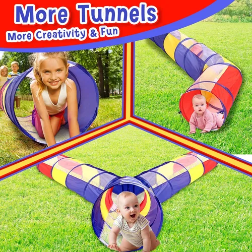Miniatura 7 de Simgoing Túnel de juego multicolor de 4 piezas para niños, tienda de campaña para gatear y explorar de 6 pies, túnel de juego con lados de malla
