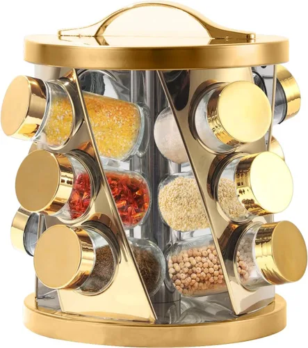 Miniatura 13 de Estante de especias portátil de acero inoxidable con 16 tarros de especias incluidos, organizador giratorio de especias para cocina, estante