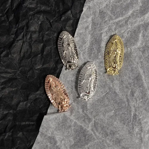 Miniatura 5 de 20 dijes de uñas de Virgen María en relieve 3D, diamantes de Virgen De Guadalupe para decoración de uñas y fabricación de joyas para mujeres Dorado