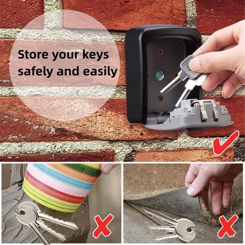 Miniatura 3 de Caja de bloqueo de llaves con combinación de 4 dígitos configurables para montar en la pared, hecha de acero resistente a la intemperie