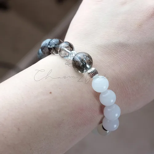 Miniatura 16 de Precious Gemstone Natural Crystal Healing Bracelet, Rutilated Quartz, Moonstone, Quartz Handmade Original Design Bracelet