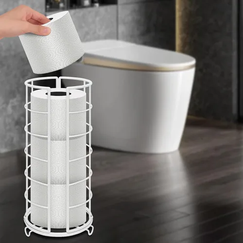 Miniatura 6 de NearMoon soporte organizador de papel higiénico, soporte de pie para 3 rollos de almacenamiento de tisú, accesorio de baño de metal, soporte