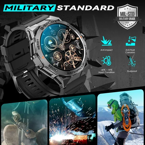 Miniatura 4 de Reloj inteligente militar para hombre, para responder/hacer llamadas de 1.43 pulgadas, AMOLED siempre encendido, reloj inteligente resistente