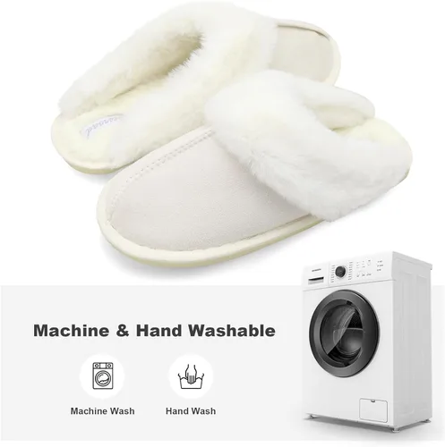 Miniatura 4 de Besroad Pantuflas de invierno peludas para la casa, sandalias de felpa de piel sintética esponjosas, zapatos cálidos para mujer