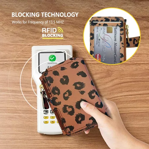 Miniatura 9 de Cartera con llavero, tarjetero con bloqueo RFID de piel, funda para tarjetas de crédito con cremallera para mujer