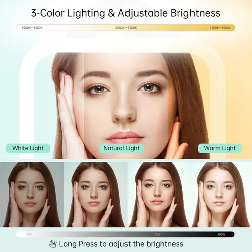 Miniatura 4 de FASCINATE Espejo de maquillaje de viaje recargable con aumento de 30X, espejo de tocador portátil iluminado de 7 pulgadas con iluminación de 3