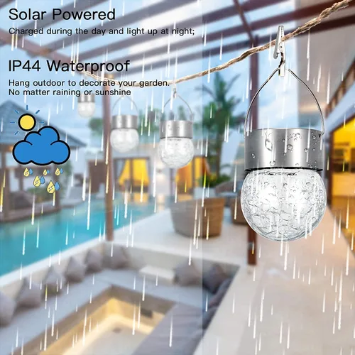 Miniatura 4 de SUNWIND Luces solares colgantes para exteriores, paquete de 8 luces decorativas de jardín de vidrio agrietado, impermeables, para patio, valla