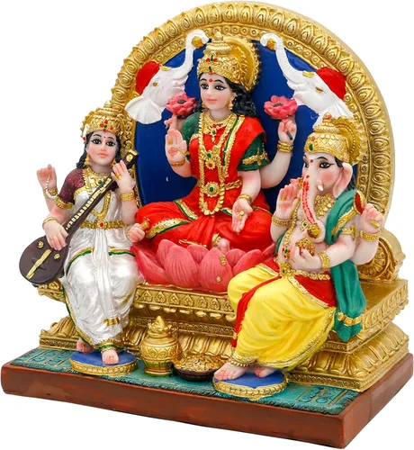 Miniatura 8 de alikiki Lakshmi Ganesha Saraswati Estatua de 6.3 pulgadas de alto, figura de ídolo indio Laxmi Ganesh, artículo hindú para oficina en casa, templo