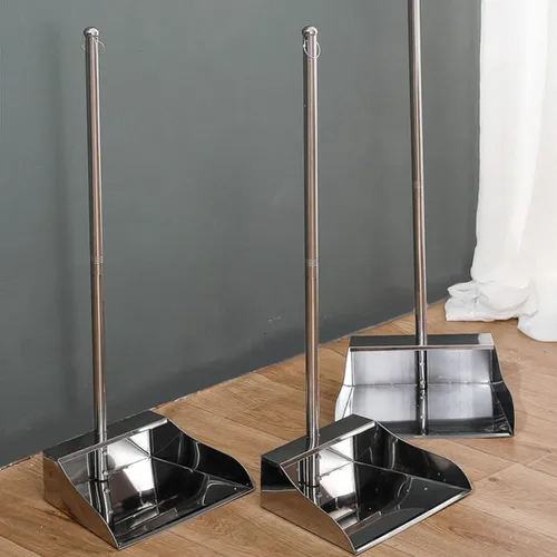 Miniatura 6 de Sartén para polvo de mango largo – Recogedor de acero inoxidable resistente – Diseño de pie – Herramienta limpia para el hogar, vestíbulo/tienda, A
