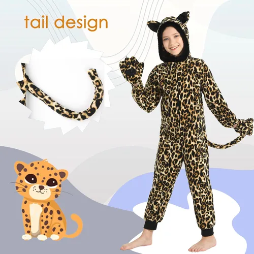 Miniatura 33 de Wizland Disfraz de animal para niños, leopardo, vaca, mono, reno, gato negro, dálmata, muñeco de nieve, mono de Papá Noel