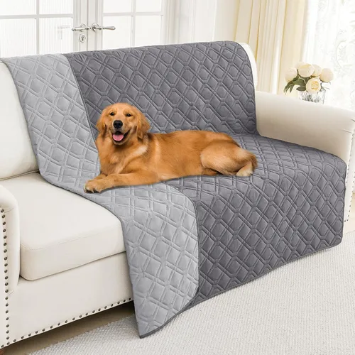 Miniatura 44 de Smiry Funda impermeable para cama de mascota, suave y lavable, para muebles, cama, sofá, reversible, a cuadros (30 x 53 pulgadas, color beige/beige)