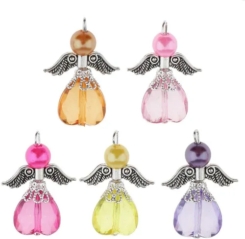 Miniatura 5 de 35 dijes de alas de ángel, colgantes de acrílico facetado, corazón de lágrima, cuentas para collares, aretes, pulseras, manualidades, fabricación