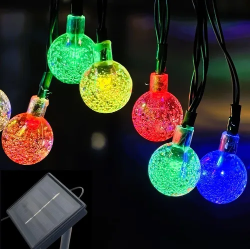 Miniatura 9 de Cadena de luces solares para exteriores resistentes al agua, 36 pies, 60 LEDs, 8 modos, luces solares de hadas con forma de globo de cristal