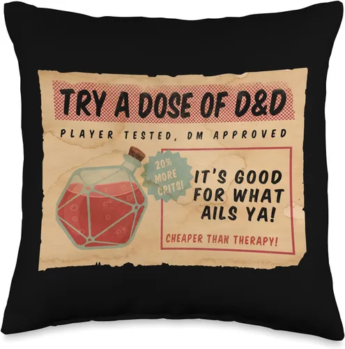 Tabletop Dungeons and RPG Dragons Vintage Ad D20 - Almohada de poción curativa de calabozos y dragones RPG, 16.0 x 16.0 in, multicolor