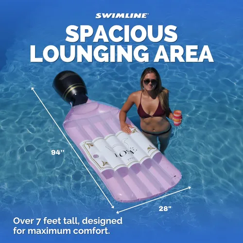 Miniatura 5 de SWIMLINE Flotador Inflable para Piscina Tumbona Balsa Colchón, Colchoneta Divertida, Edición Clásica Rosé, Rosa Botella de rosa