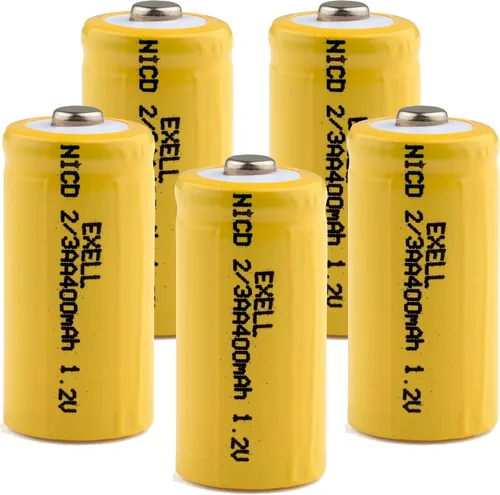 Exell Battery Paquete de 5 baterías recargables AA NiMH de 1.2 V 2/3 400 mAh AA NiMH compatibles con registradores de datos industriales,