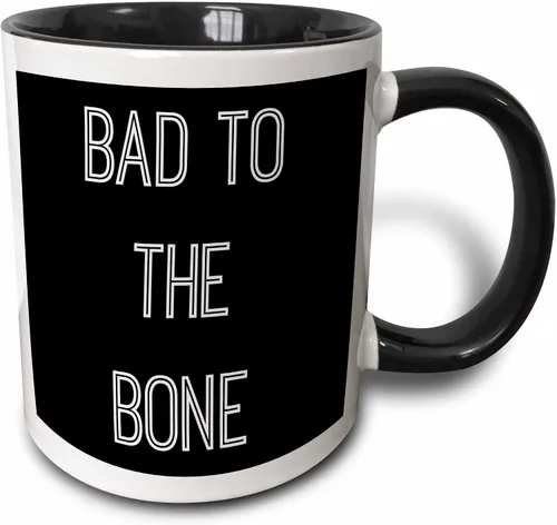 3dRose Bad to The Bone - Taza de cerámica con fondo de letras, 11 onzas, negro/blanco
