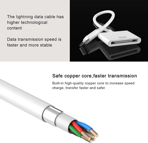 Miniatura 6 de Adaptador Lightning a 30 pines, certificado MFi de Apple, sin audio, macho de 8 pines a hembra de 30 pines, convertidor de conector con cable Blanco