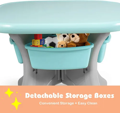 Miniatura 3 de HONEY JOY Juego de mesa y silla para niños, mesa de actividades de plástico para niños y 2 sillas con contenedores de almacenamiento, juego de Verde