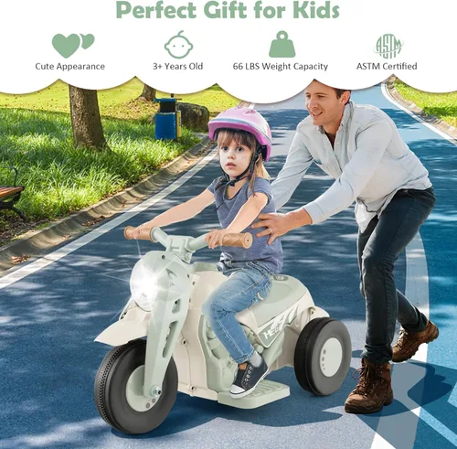 Miniatura 8 de Honey Joy Motocicleta de juguete, motocicleta para niños pequeños de 6 V con burbujas, luz LED, música, pedal de pie, adelante/atrás, motocicleta