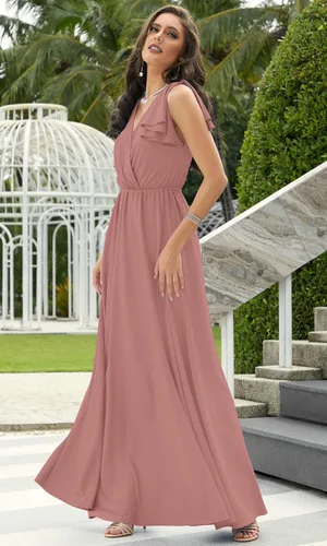 Miniatura 2 de KOH KOH Vestido largo de dama de honor sin mangas con cuello en V para mujer