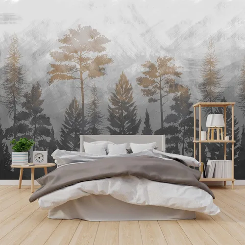 Árboles, papel tapiz de dormitorio, plantas del bosque, murales de fondo para sala de estar (despegar y pegar inmediatamente) - 58 x 80 pulgadas