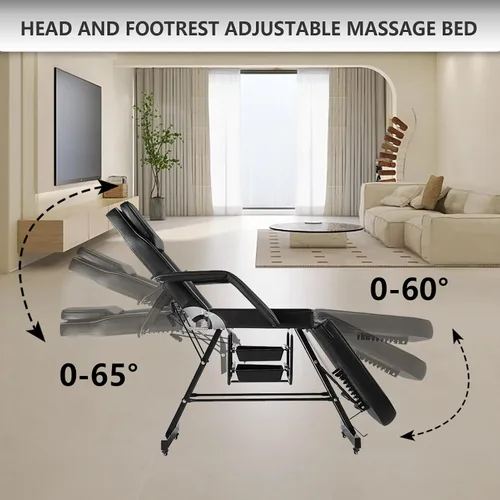 Miniatura 5 de Silla de tatuaje para cliente, silla facial con ruedas, cama de tatuaje ajustable de 73 pulgadas para mesa de masaje de artista, con taburete, cama