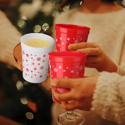 Miniatura 6 de Sliner 48 vasos de Navidad con copos de nieve para niños, reutilizables, de plástico de 16 onzas, vasos de plástico para estadios, vasos de agua
