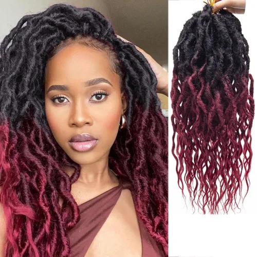 Miniatura 19 de Rastas sintéticas de ganchillo trenzadas, trenzas bohemias de 24 pulgadas, rastas sintéticas ombré, cabello trenzado afro rastas 1B