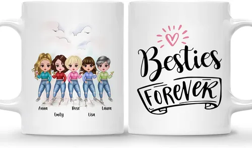Miniatura 24 de Gossby Taza personalizada para amigas, Besties Forever, regalo personalizado para mejores amigas para mujeres con nombres de avatares, regalo 4