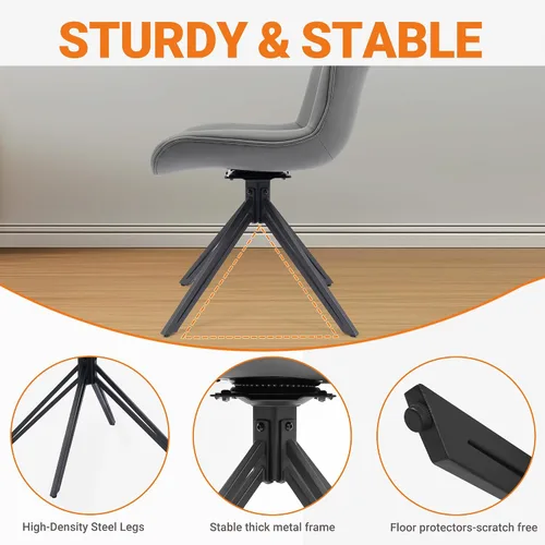 Miniatura 6 de Juego de 4 sillas de comedor, 360° giratorias, tapizadas, modernas de mediados de siglo, para cocina y comedor, sin brazos, de piel sintética, Gris
