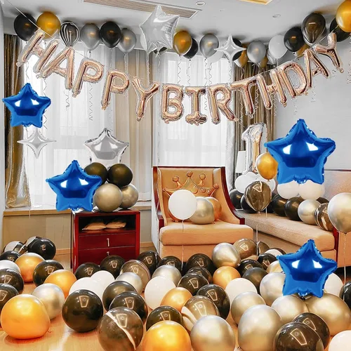 Miniatura 5 de CANREVEL Cartel de feliz cumpleaños, 13 letras de papel de aluminio de Mylar de 16 pulgadas con 12 globos de estrella, decoraciones de fiesta