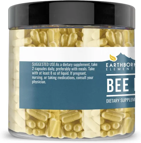 Miniatura 3 de Earthborn Elements Polen de abeja 200 cápsulas, puro y sin diluir, sin aditivos