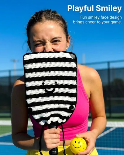 Miniatura 2 de Funda de paleta de pickleball de ganchillo para regalo, funda hecha a mano para mujeres y hombres, bonitos accesorios con bolsa de prensa, lista
