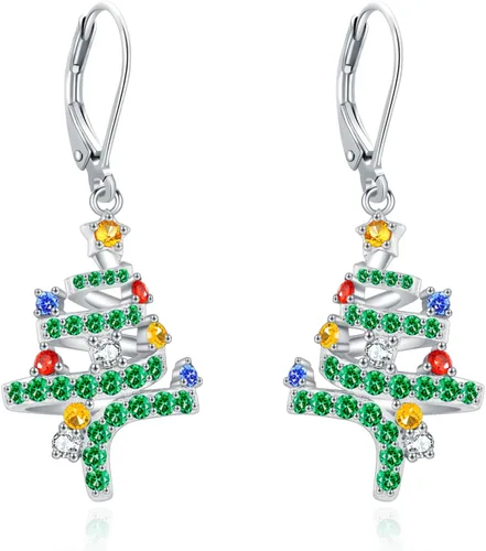 Miniatura 163 de Aretes colgantes de plata de ley con diseño de árbol de la vida, flor, abeja, animales, gato, colibrí, piedra lunar, turquesa, aretes con cierre