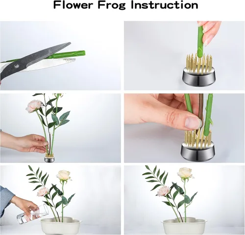 Miniatura 3 de Geiserailie 12 piezas de 0.906 in/0.92 pulgadas de acero inoxidable, rana floral redonda de metal, rana floral japonesa Ikebana fija, arreglo