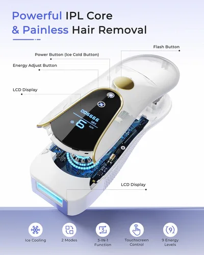 Miniatura 6 de Finequin Depilación Láser para Mujeres y Hombres, Dispositivo IPL Air 15 con Enfriamiento por Aire y Refrigeración por Hielo para Resultados Casi