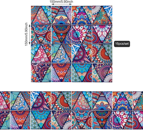 Miniatura 5 de Mega Pet 16 calcomanías de plástico estilo mandala, impermeables, extraíbles, estilo marroquí, autoadhesivas, decoración de pared, para baño