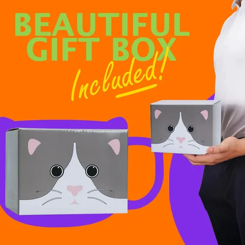 Miniatura 7 de Taza de Gato ToCooTo 14 oz Linda Taza de Té de Cerámica 3D de Porcelana para Mujeres, Regalos Kawaii para Amantes de los Gatos, Navidad