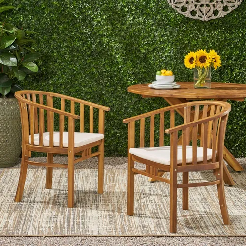 Miniatura 2 de Great Deal Furniture Nola - Sillas de comedor de madera para exteriores con cojines (juego de 2), acabado crema y teca, (309261)