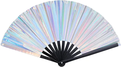 SUMERSHA 1 ventilador holográfico grande para rave, ventilador de mano plegable, gran ventilador iridiscente de mano para club nocturno, festival,