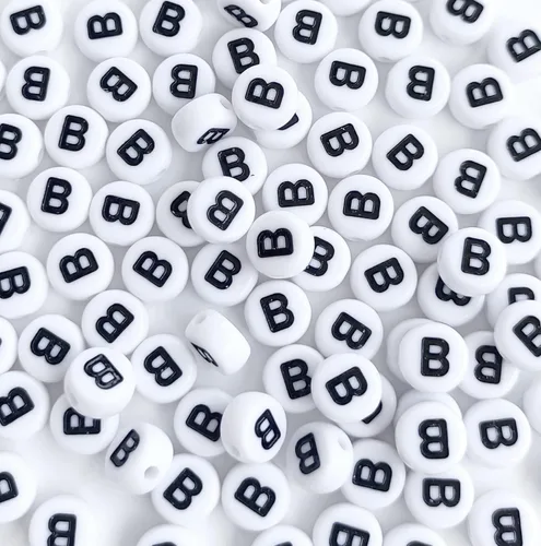 Miniatura 14 de 100 cuentas de letras acrílicas del alfabeto para hacer joyas, cuentas redondas blancas de la letra R para hacer pulseras, collares, llaveros, 0Flat