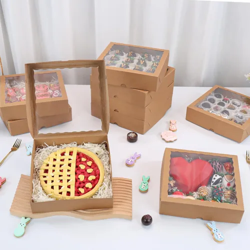 Miniatura 2 de TEMLQPACK 25 cajas de panadería marrones de 9 x 9 x 2.5 pulgadas con ventana para galletas, macarrón, fresas cubiertas de chocolate, mini pastel