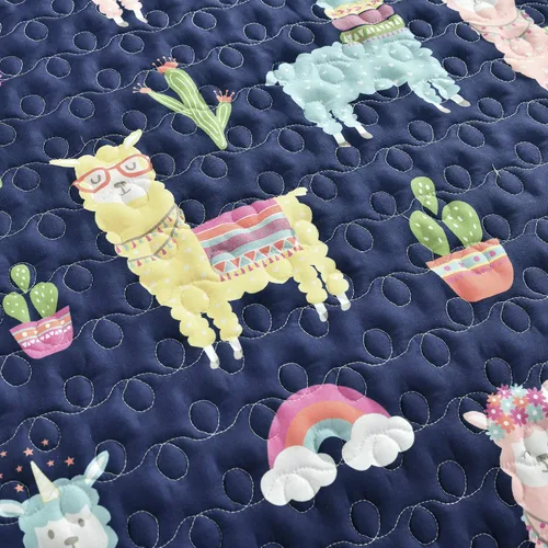 Miniatura 8 de Lush Decor Southwest - Juego de edredón de cactus de llama, juego de 3 piezas, matrimonial/queen, azul marino y amarillo, juego de ropa de cama