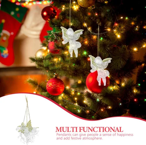 Miniatura 4 de PRETYZOOM Colgante de ángel transparente para árbol de Navidad con alas de ángel doradas, decoración navideña para el hogar y fiesta